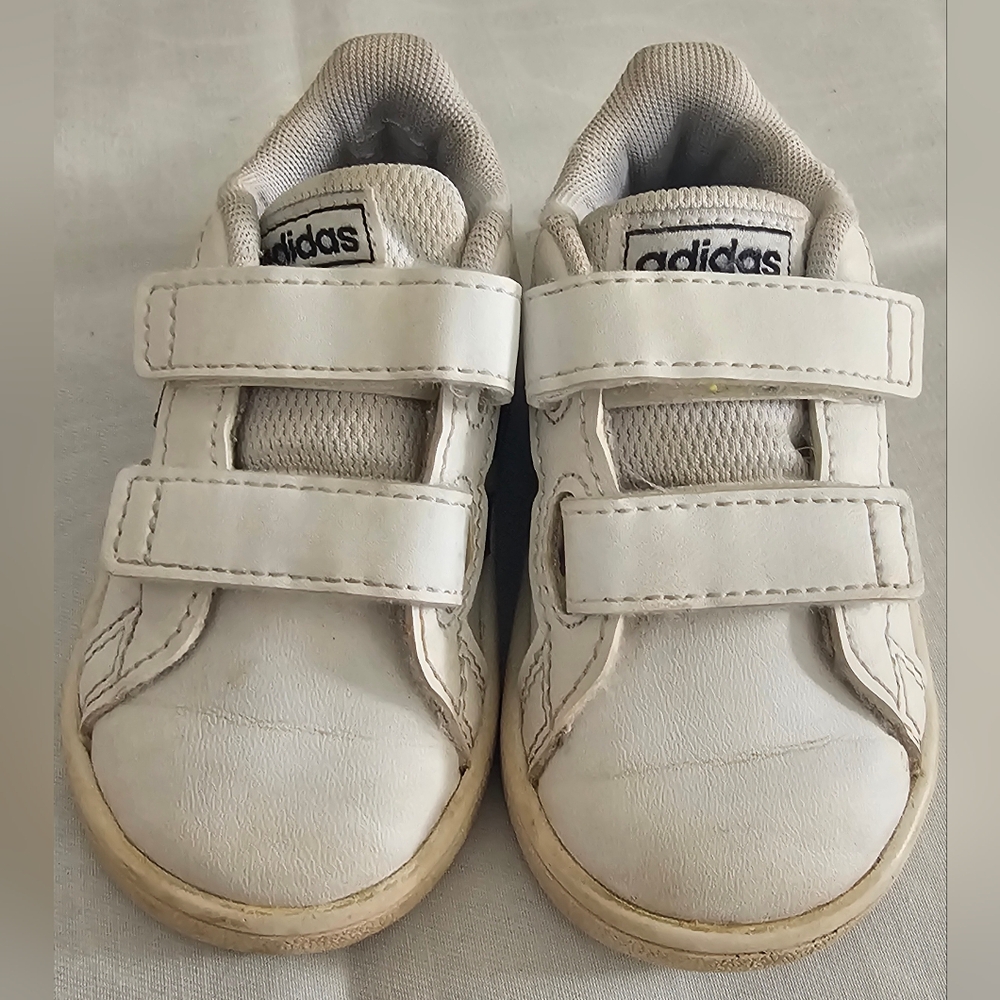 ADIDAS Grand Court White & Black Leather Velcro Closure Sneakers, Shoes - Picture 2 of 7